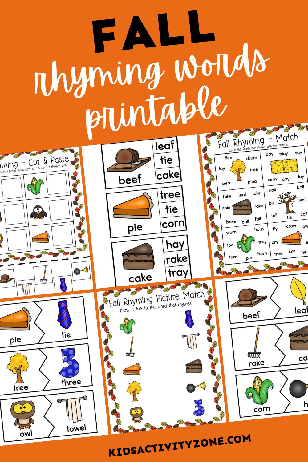 Fall rhyming words activities free printable