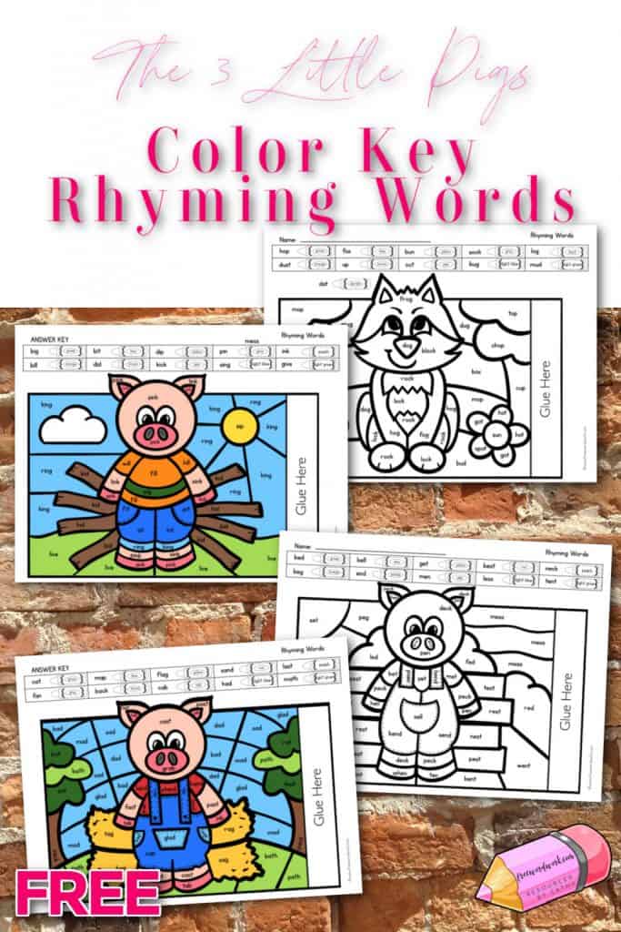 Little pigs rhyming color key pages