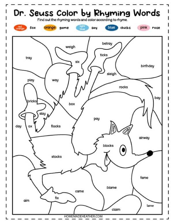 Dr seuss rhyming coloring pages homemade heather