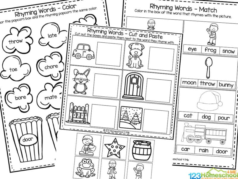 Rhyming words worksheets pdf for kindergarten