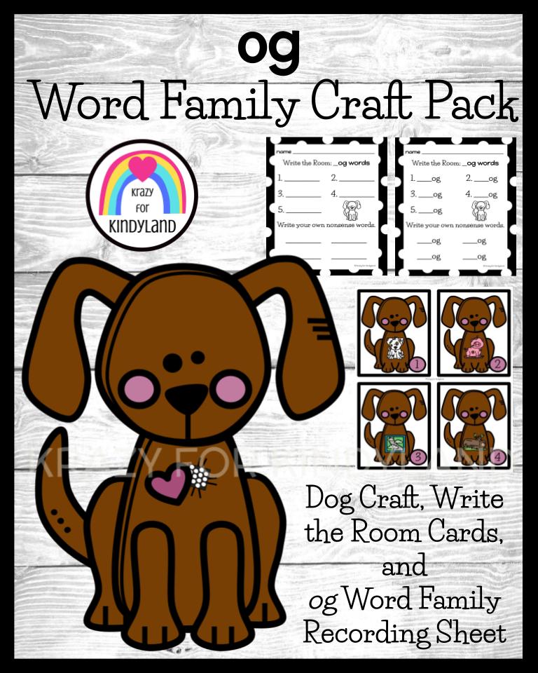 Og word family write the room cards recording sheet and dog craft