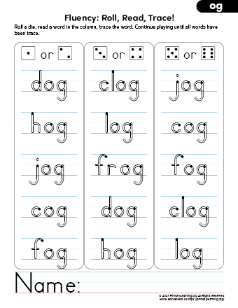 Og word family worksheets printables