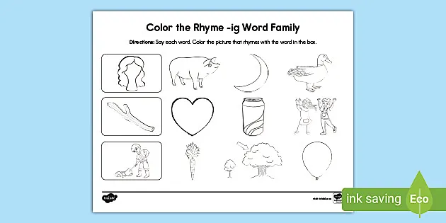 An word family words colour the rhyme activity