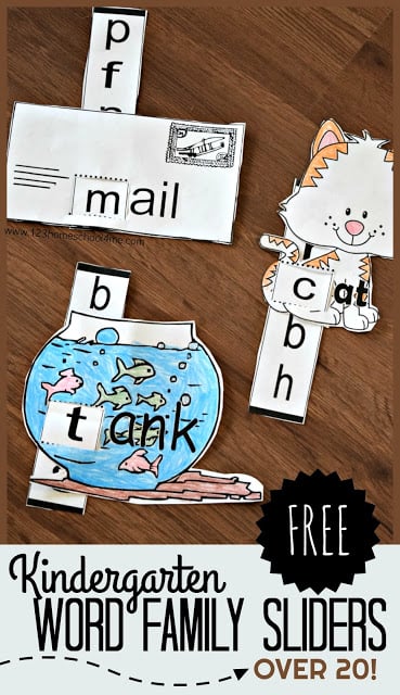 Free printable kindergarten word family sliders activity