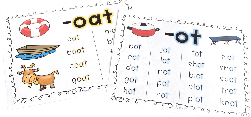 Using word families for onset and rime practice