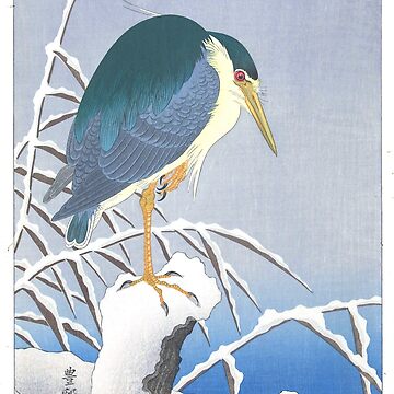 Ohara koson heron in snow art board print for sale by teearthy