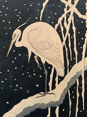 Ohara koson shoson heron in snow japanese woodblock print