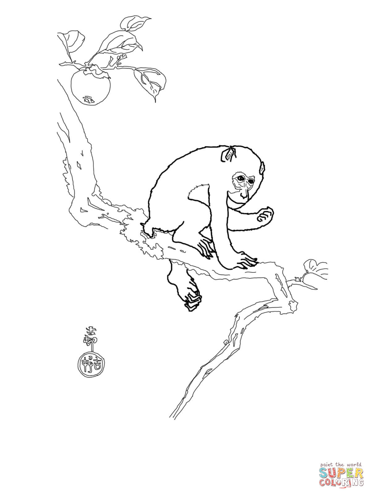 Snow monkey on the tree by ohara koson coloring page free printable coloring pages