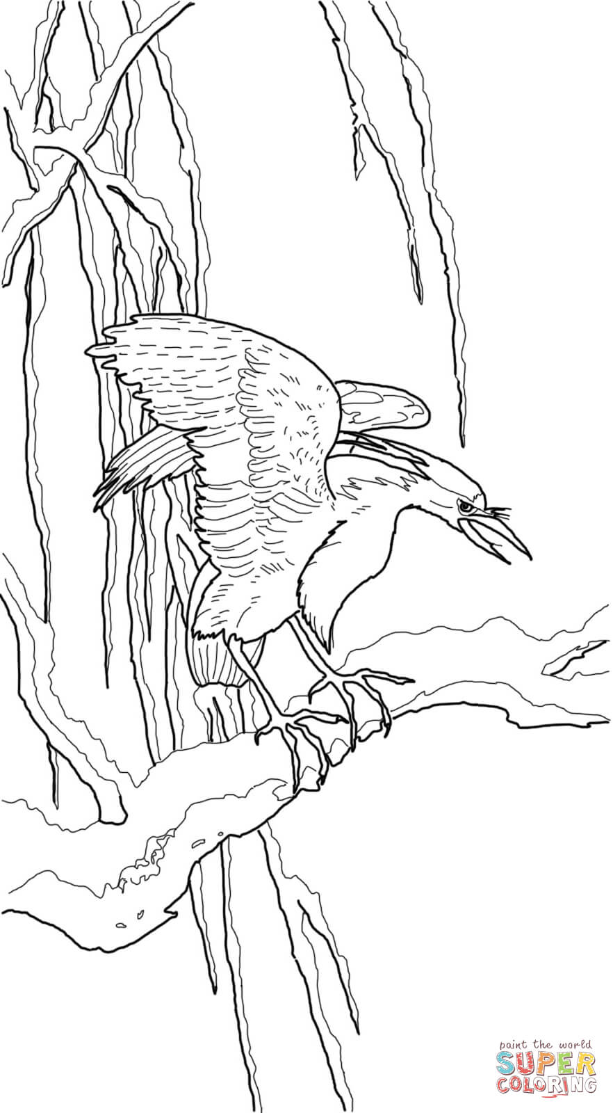 Night heron by ohara koson coloring page free printable coloring pages