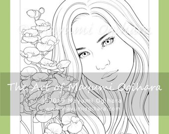 Orchid by mayumi ogihara fantasy portrait colouring page flowers