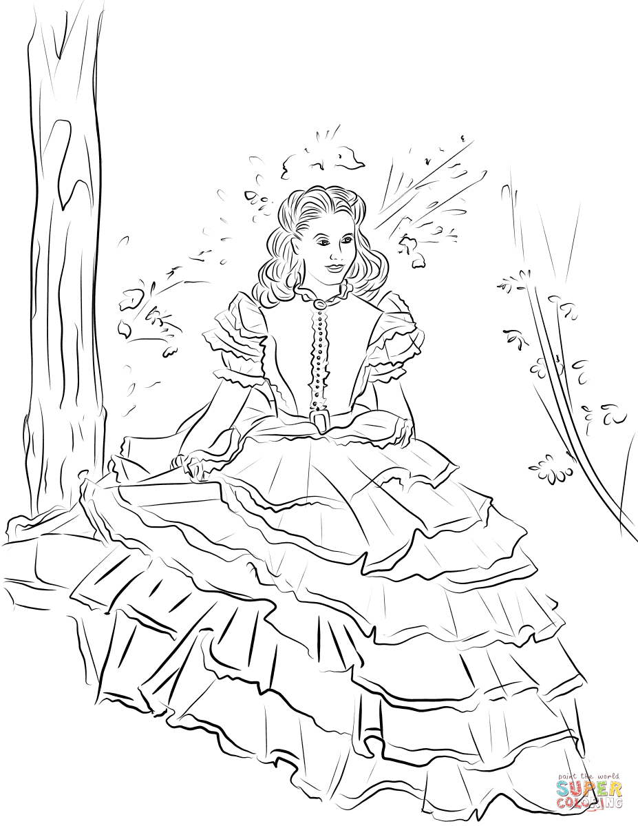 Scarlett ohara coloring page free printable coloring pages