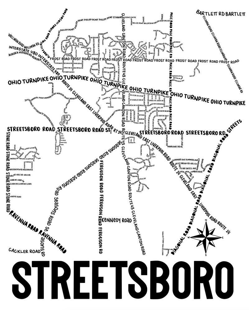 Streetsboro ohio map print â whereabouts shop