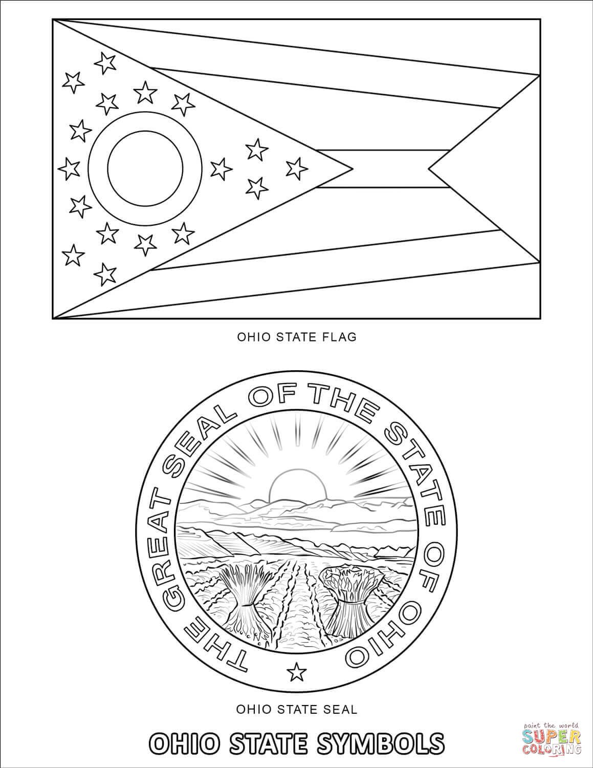 Ohio state symbols coloring page free printable coloring pages flag coloring pages state symbols ohio state flag