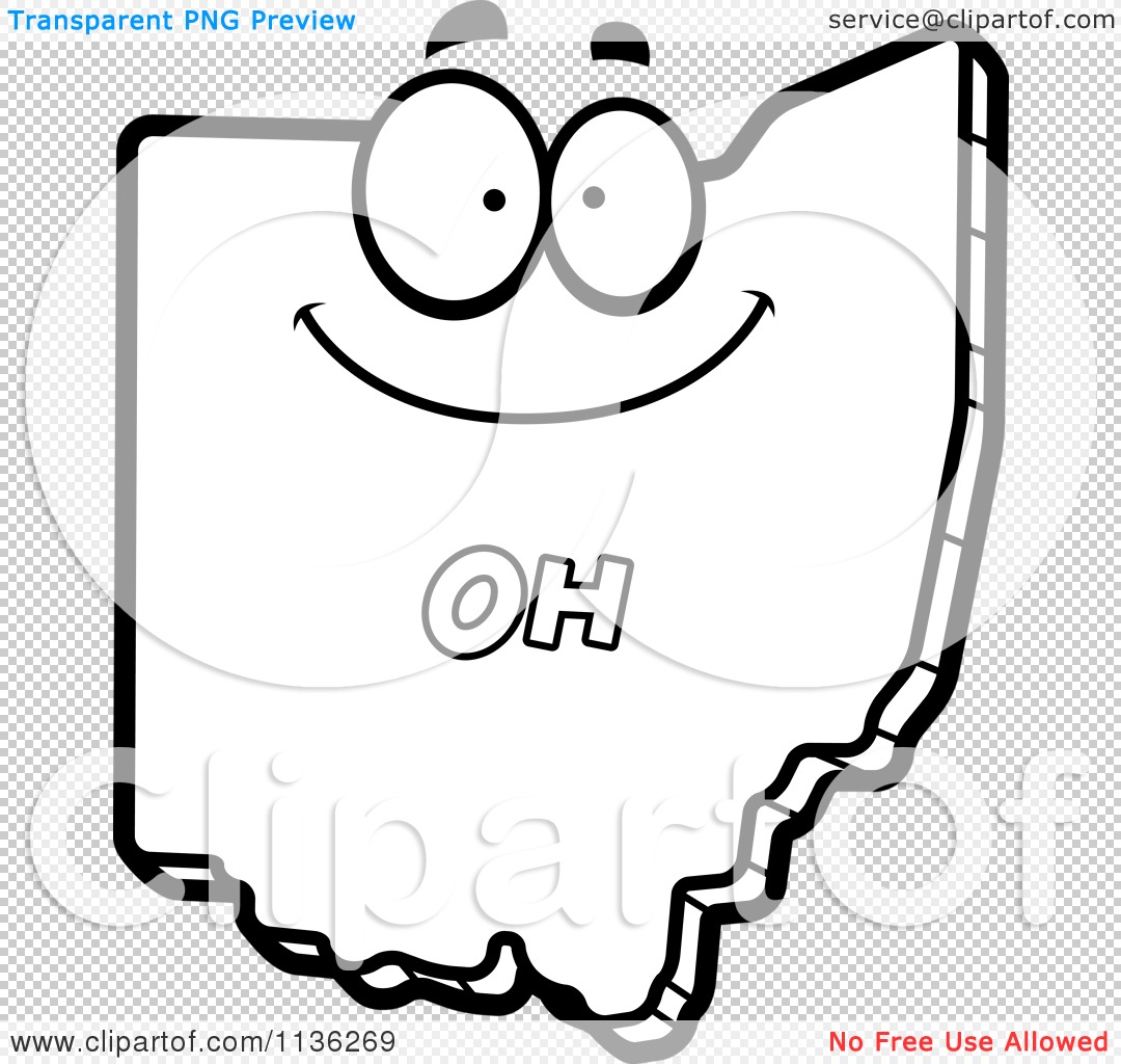 Cartoon clipart of an outlined happy ohio state character