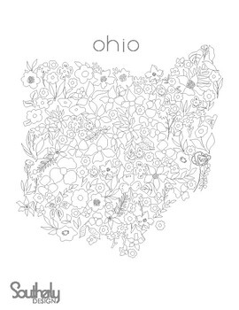 Floral states coloring page ohio by southerly design tpt