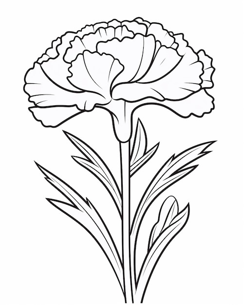 Premium ai image a drawing of a carnation flower with leaves on a white background generative ai