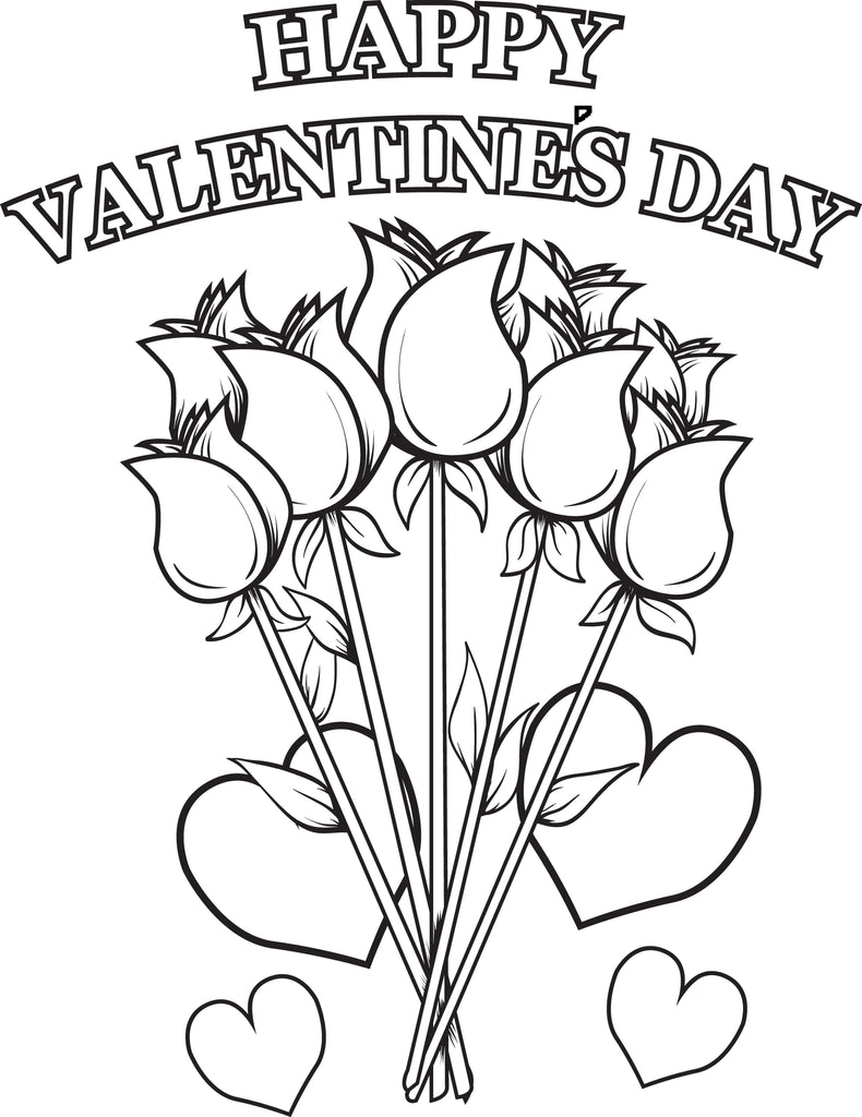 Printable happy valentines day flowers coloring page for kids â