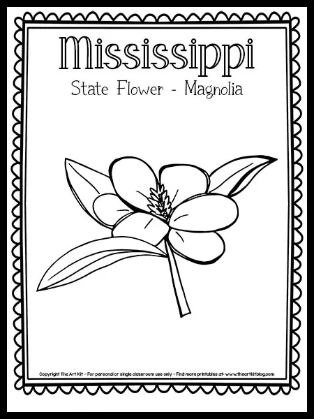 Mississippi state flower coloring page magnolia free printable â the art kit