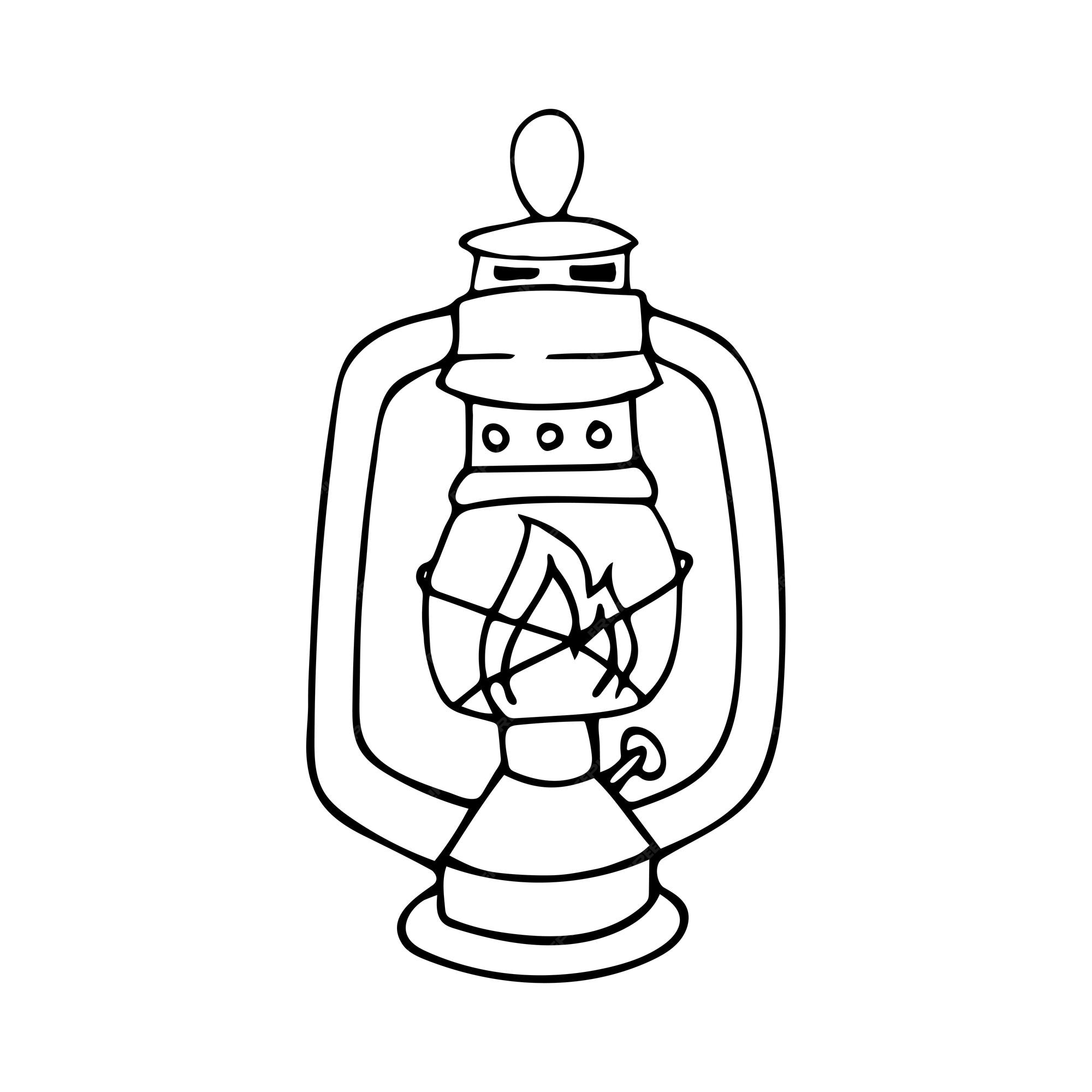 Premium vector hand drawn doodle kerosene lamp vector antique oil lamp outline