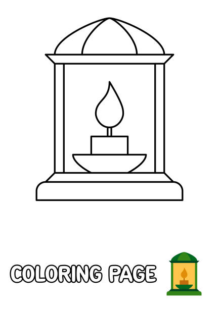 Coloring page with lantern for kids stock illustration