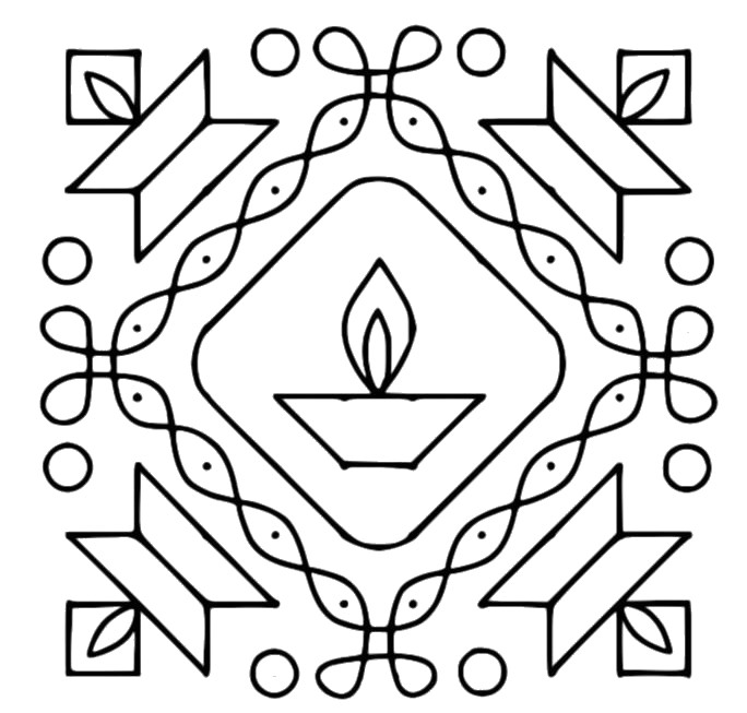 Coloring page diwali diya oil lamp