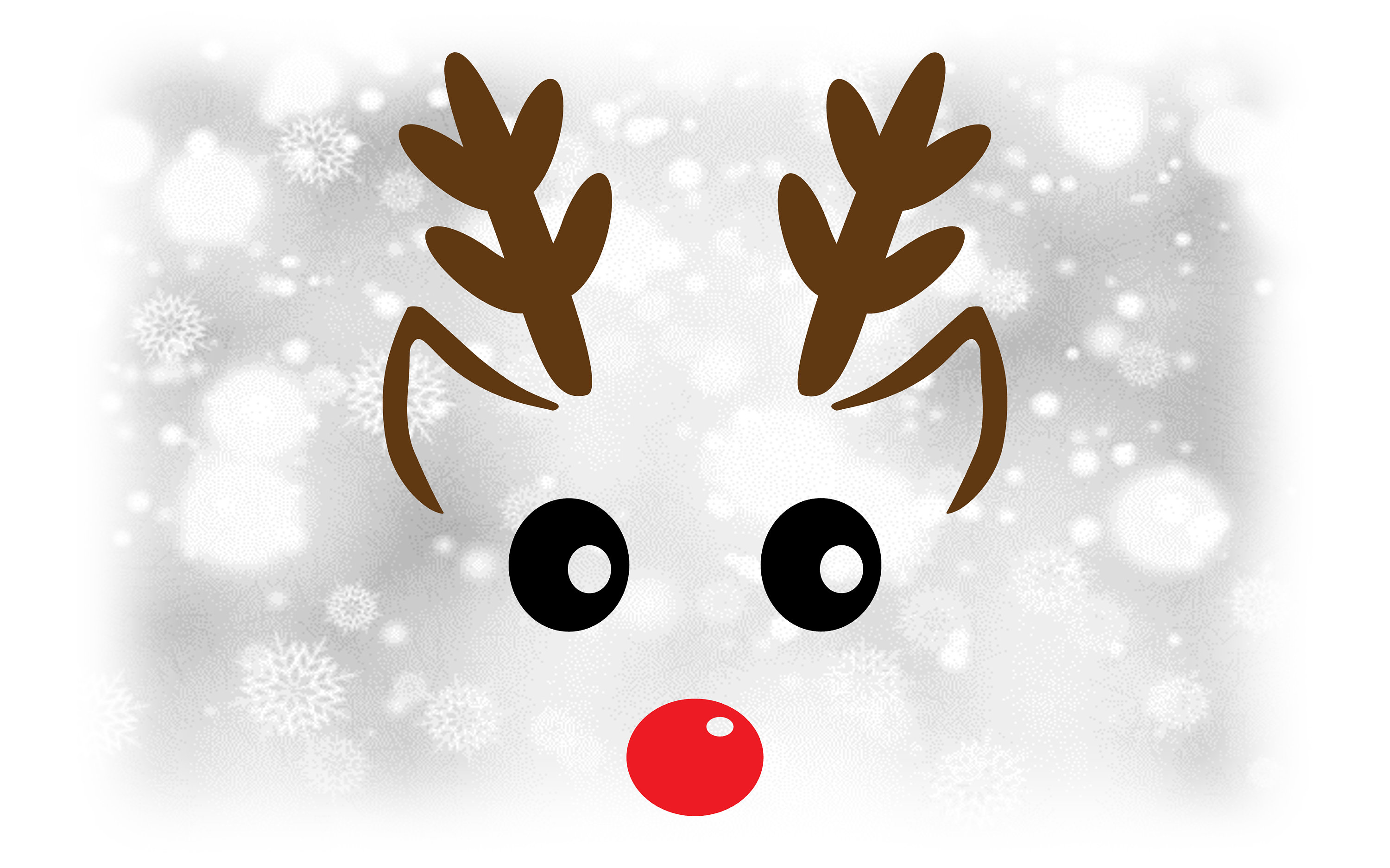 Holiday clipart male or unisex reindeer with black bold open eyes brown ears antlers red nose for christmas digital download svgpng