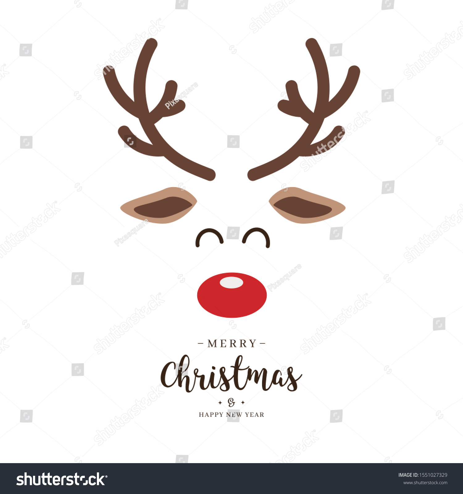 Reindeer red nosed cute close face stock vector royalty free