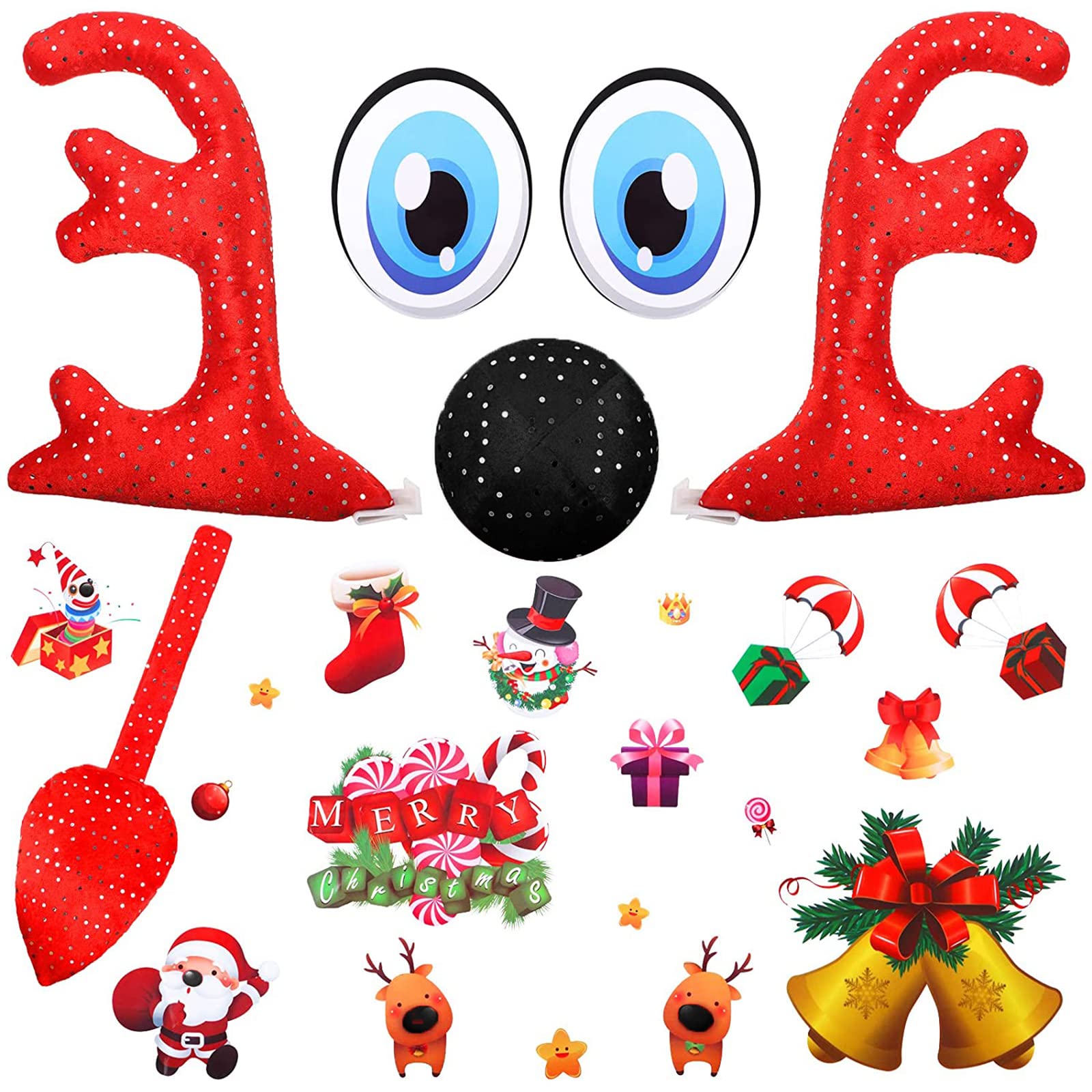 Piece christmas glitter reindeer r decoration christmas antlers red nose deer tail rtoon eyes with sequin magnet r del sheet christmas r stickers for r roof