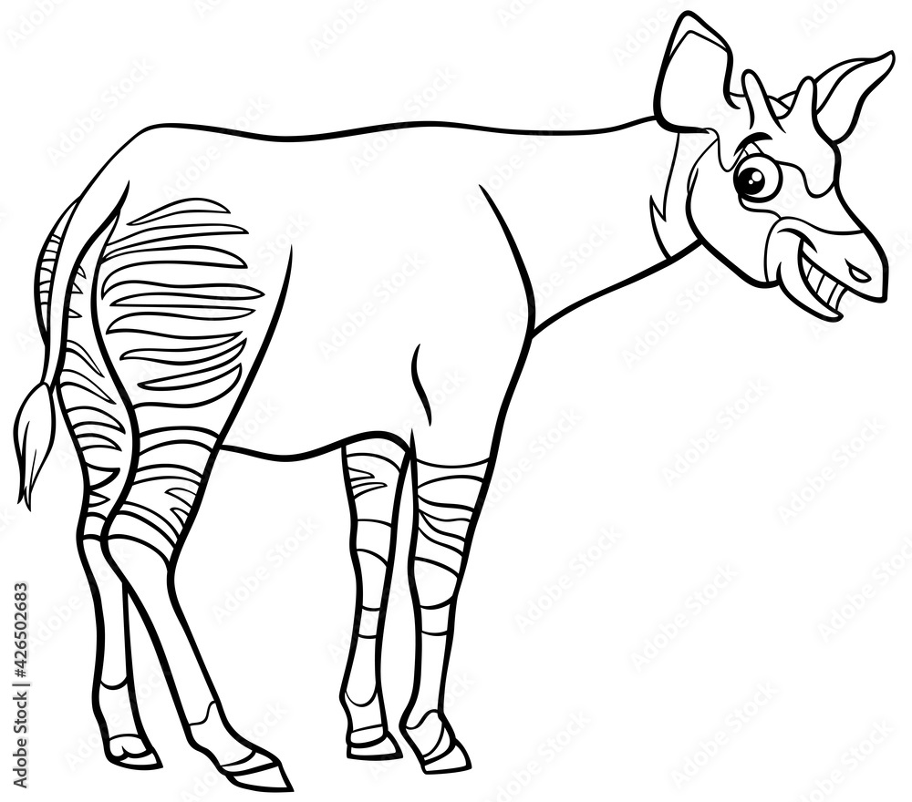 Cartoon okapi ic animal character coloring book page vector