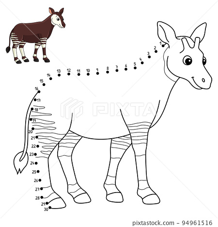 Dot to dot okapi animal isolated coloring