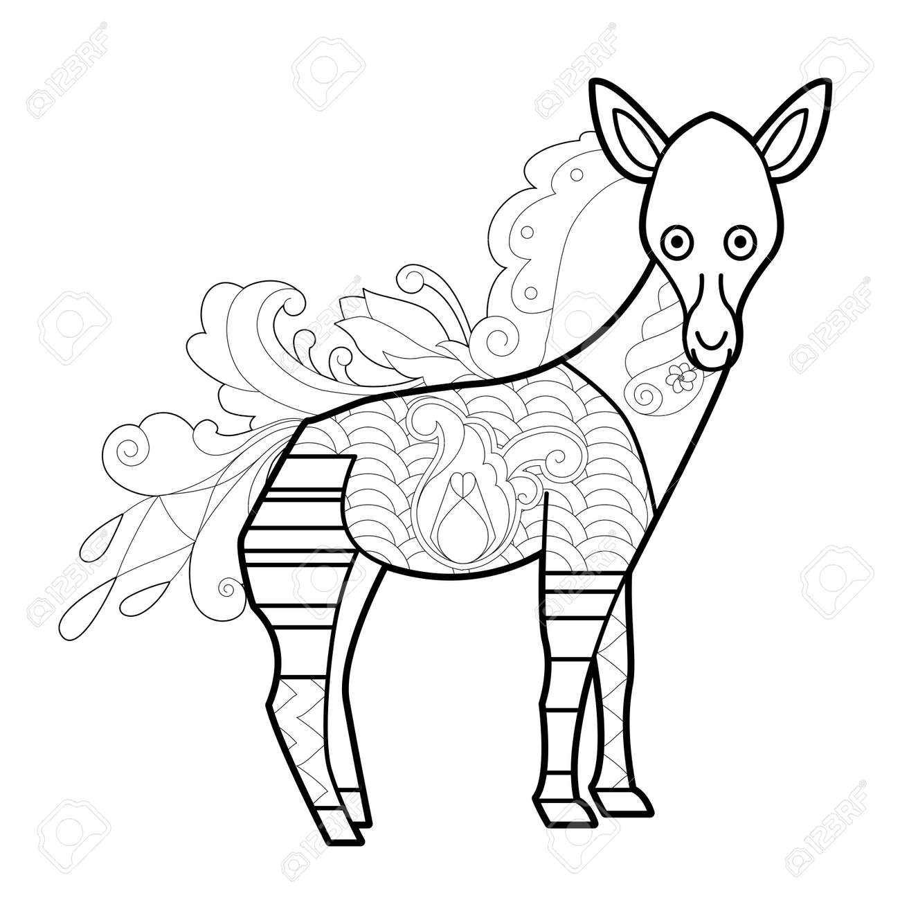 Contour linear illustration with animal for coloring book cute okapi anti stress picture royalty free svg cliparts vectors and stock illustration image