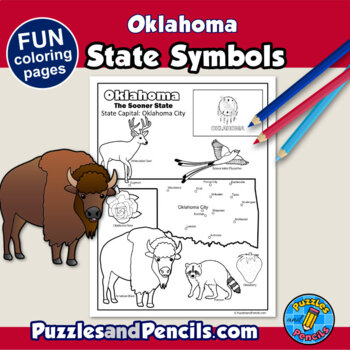 Oklahoma symbols coloring pages with map and state flag state symbols