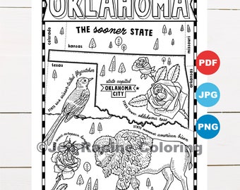 Oklahoma coloring page united states state map wildlife state symbols flowers coloring pages