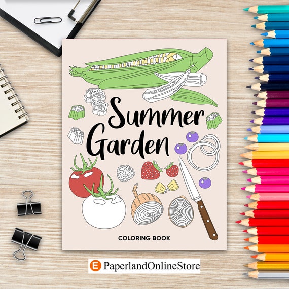 Summer garden coloring book coloring books for adults vegetable garden coloring pages bell pepper okra blueberry therapy coloring book