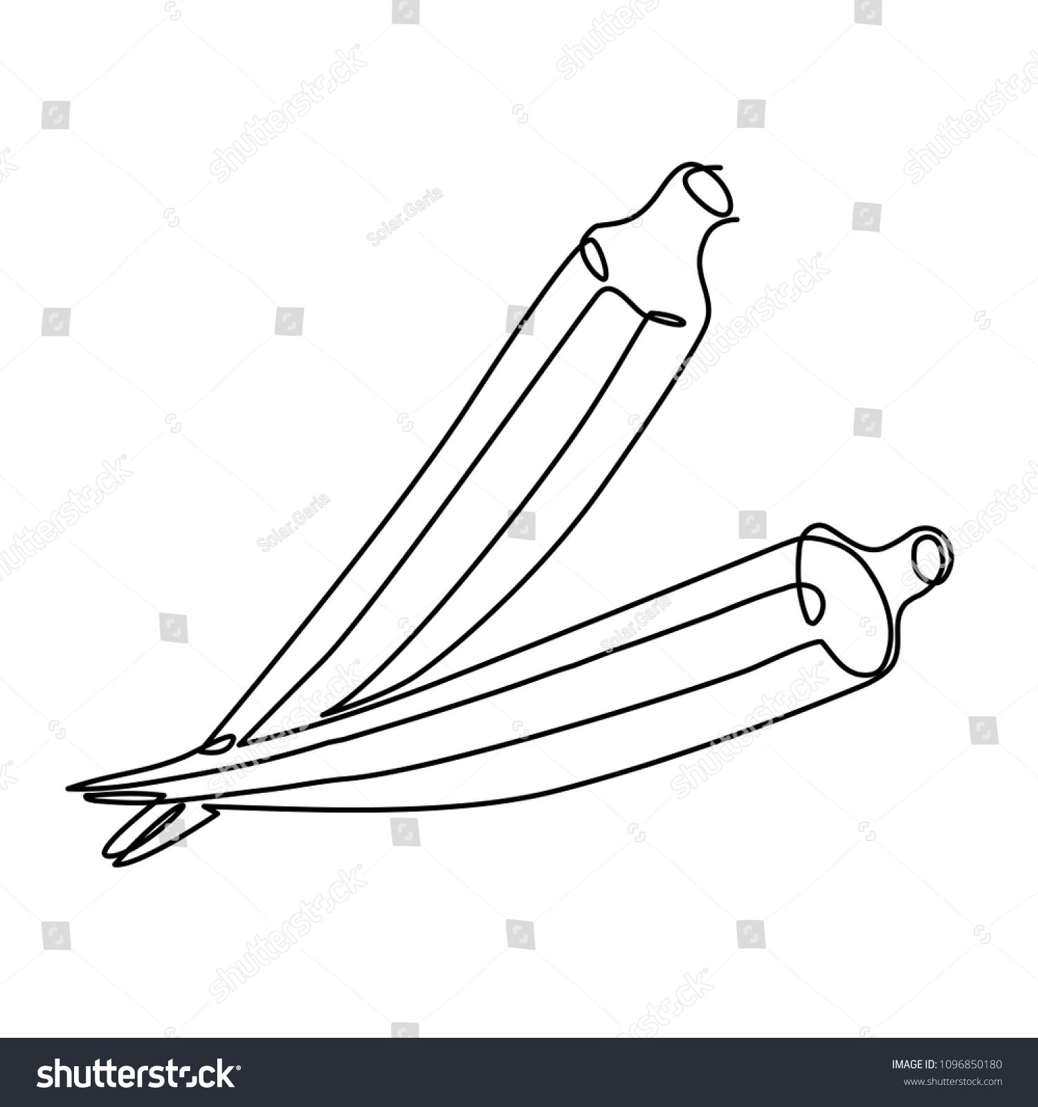 Okra ladys finger one line drawing stock vector royalty free shutterstock vegetable drawing okra fruit coloring pages