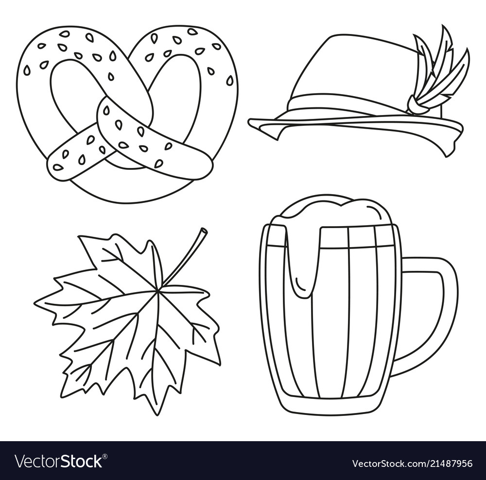 Line art black and white oktoberfest elements set vector image