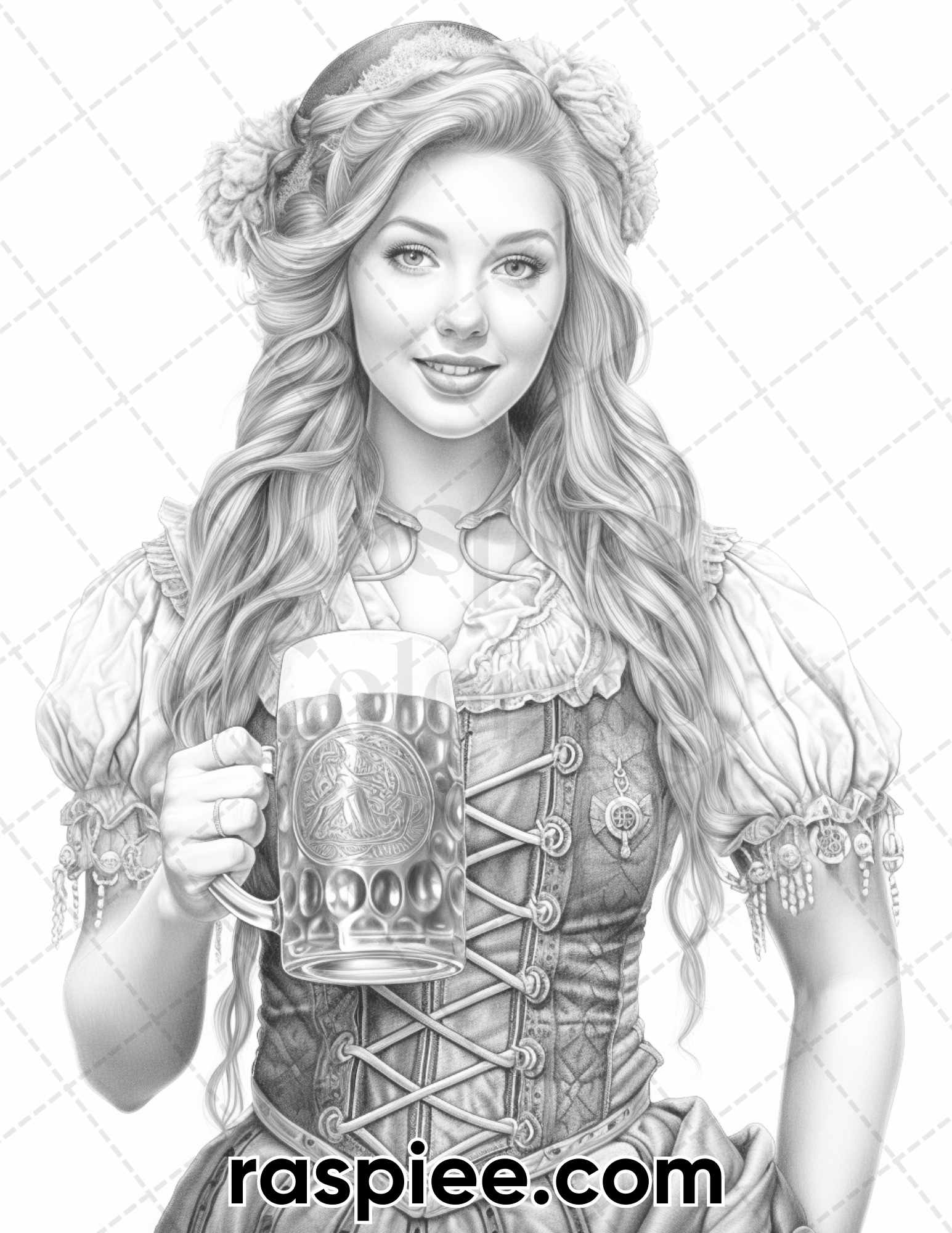 Oktoberfest girls grayscale coloring pages for adults printable pd â coloring