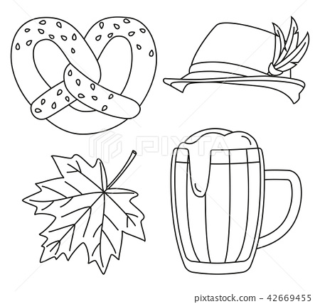 Line art black and white oktoberfest elements set