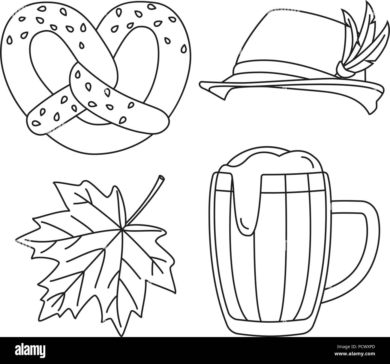 Line art black and white oktoberfest elements set stock vector image art