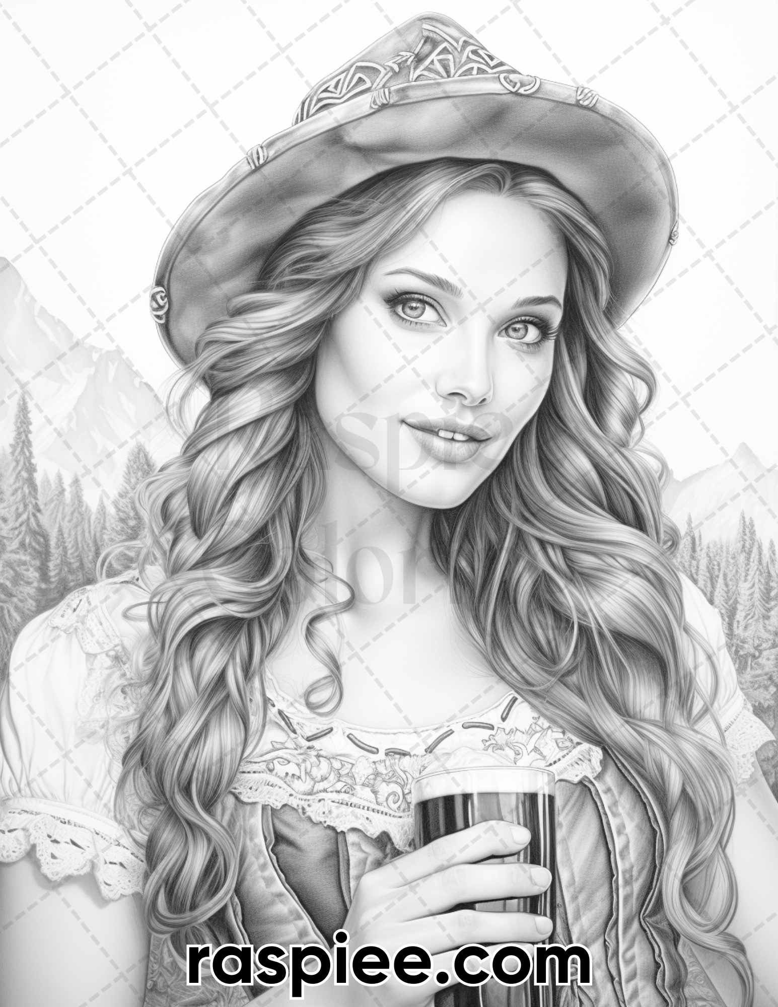 Oktoberfest girls grayscale coloring pages for adults printable pd â coloring