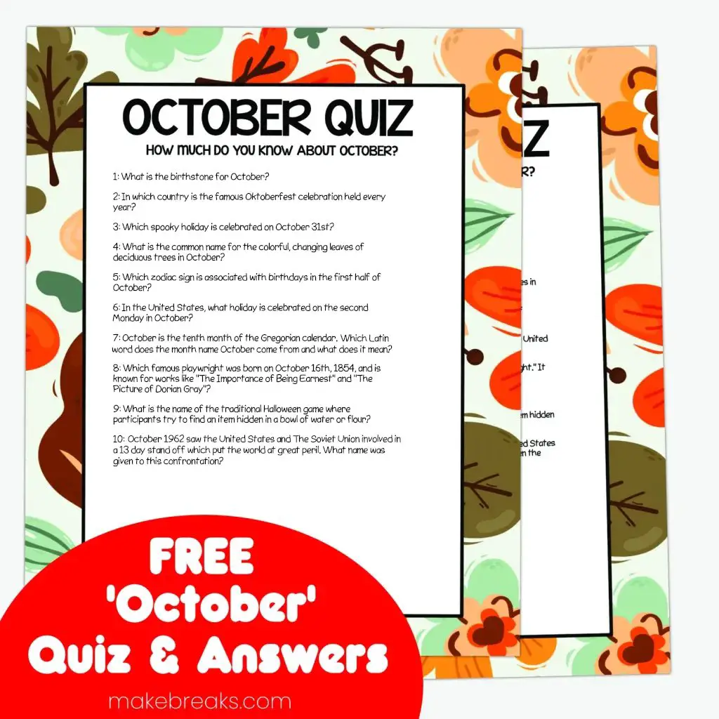 Free printable october trivia quiz