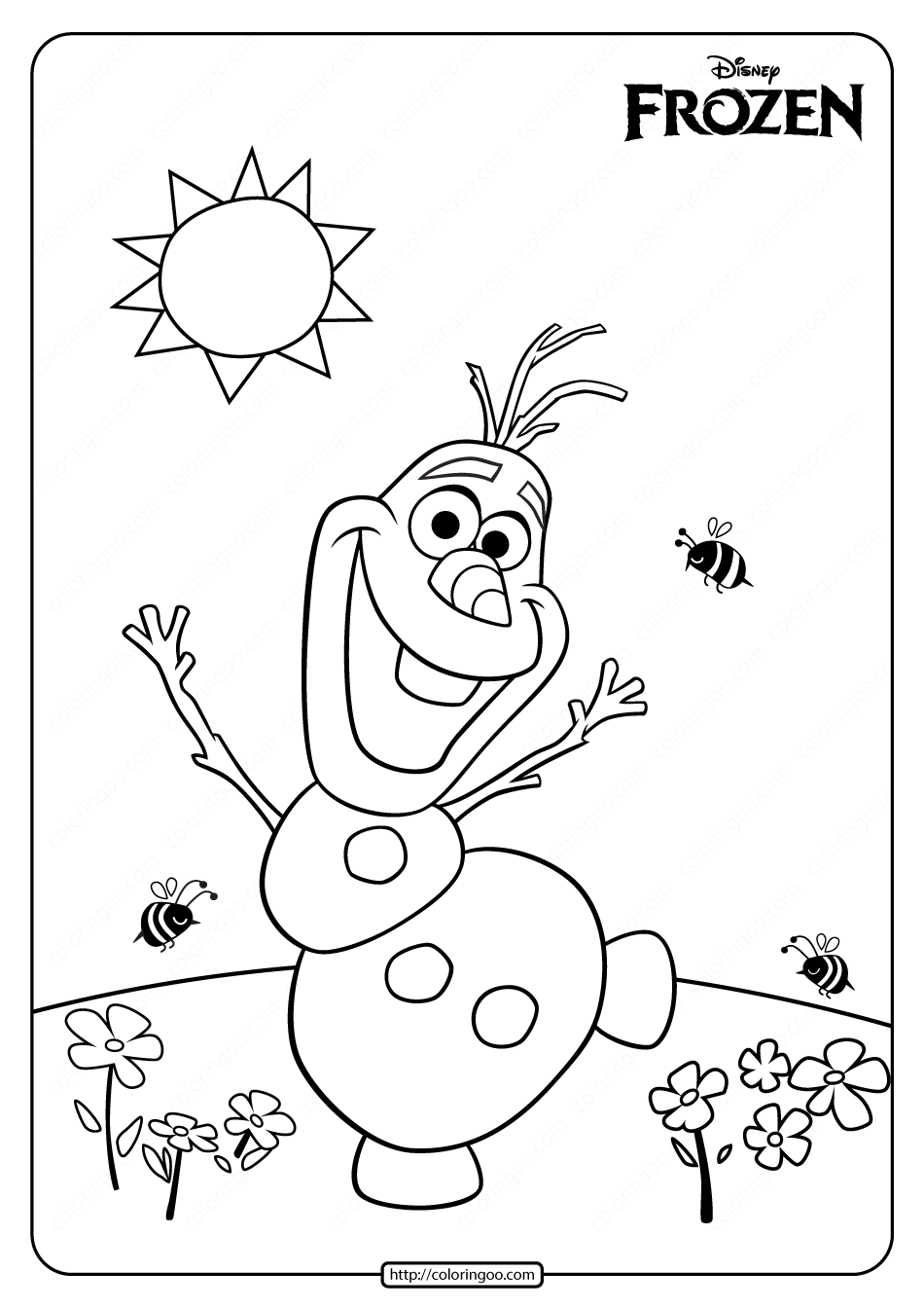 Printable disney frozen olaf summer coloring page