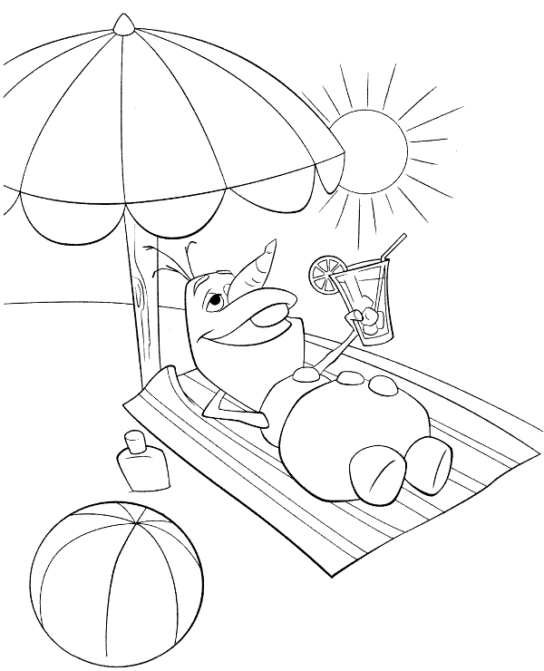 Snowman olaf sunbathing coloring page