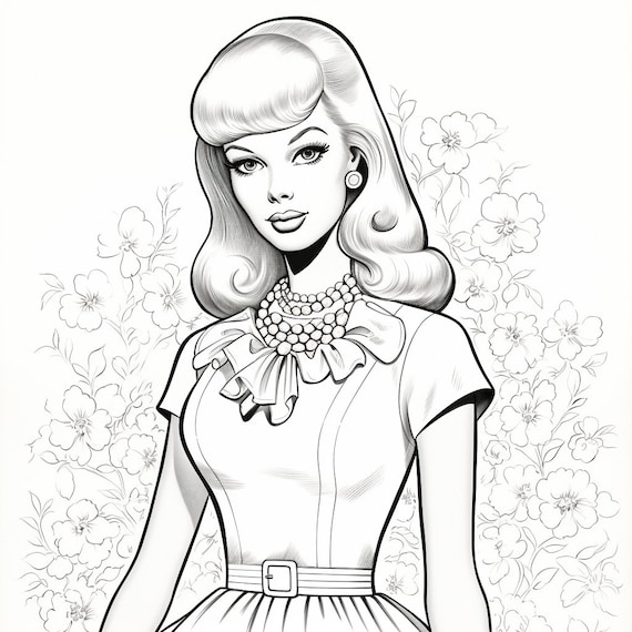 Vintage barbie coloring pages digital download set of download now