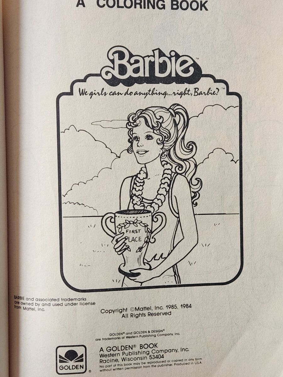 Vintage barbie coloring book mattel work out gym exercise barbie read