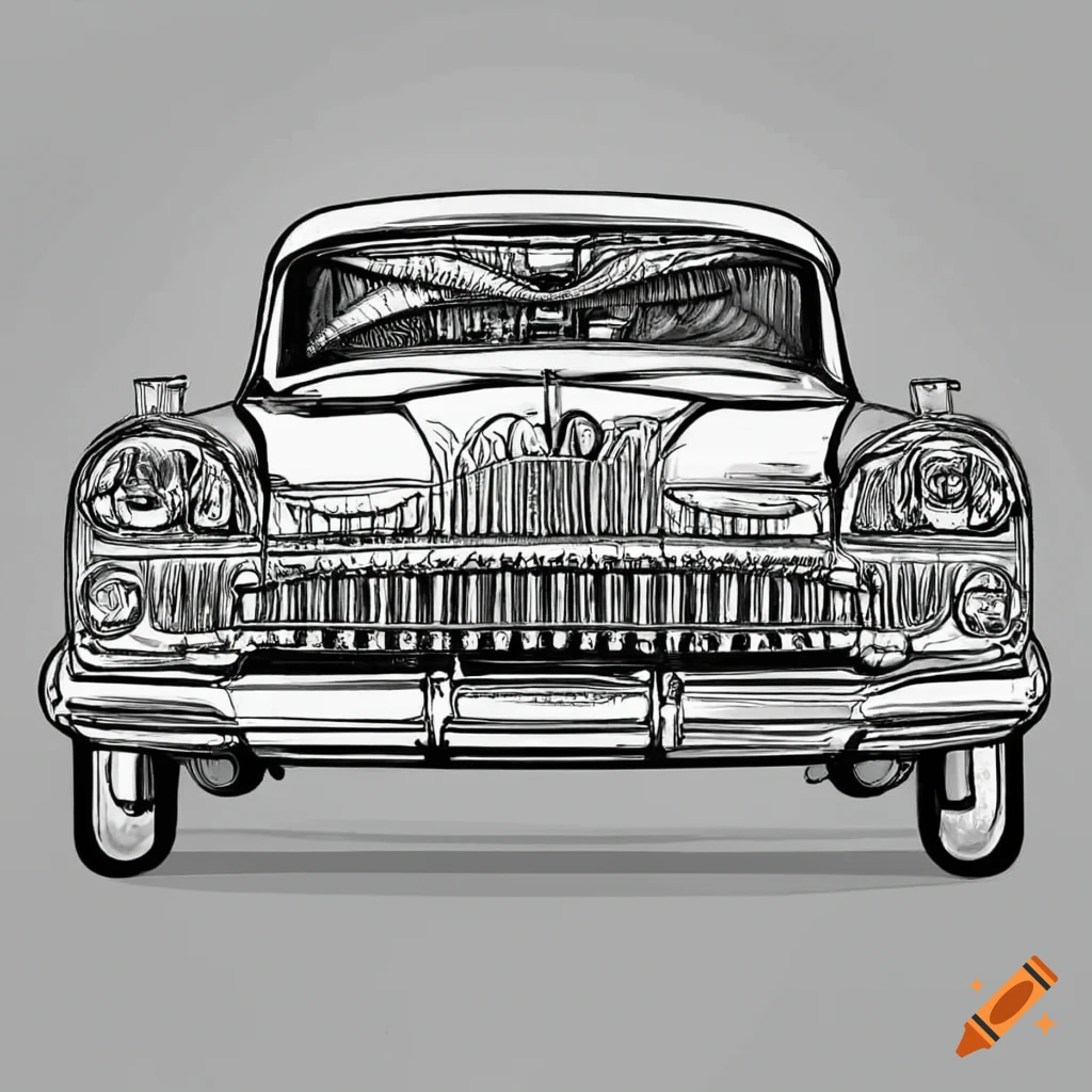 Classic car coloring page for adults with clean lines on