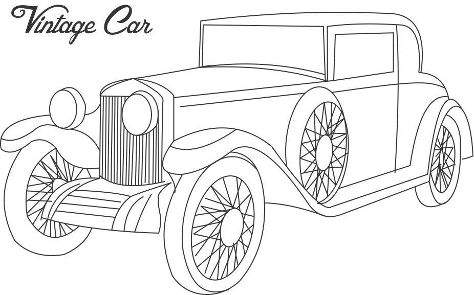 Vintage car coloring printable page for kids
