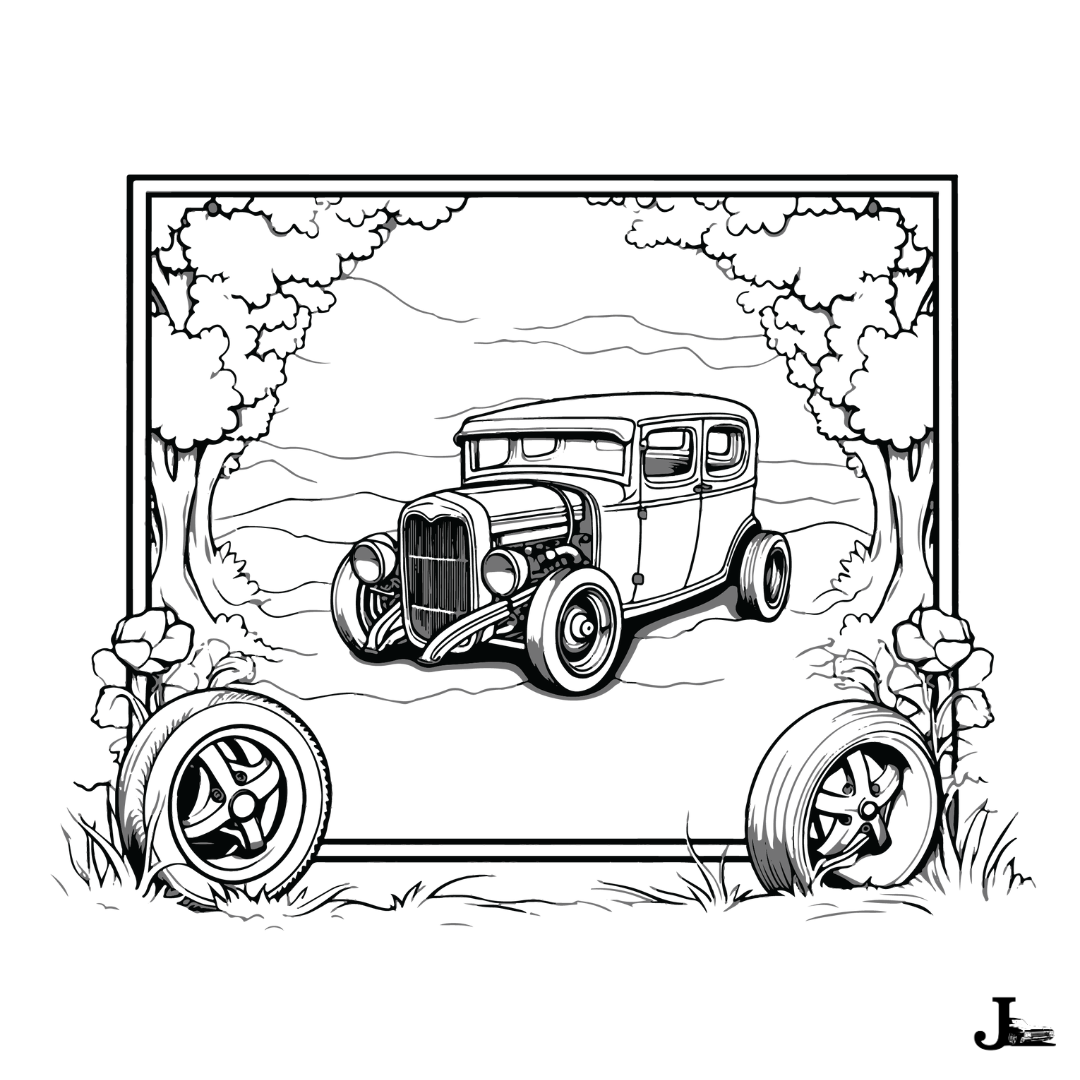 Hot rods and classic cars coloring book â