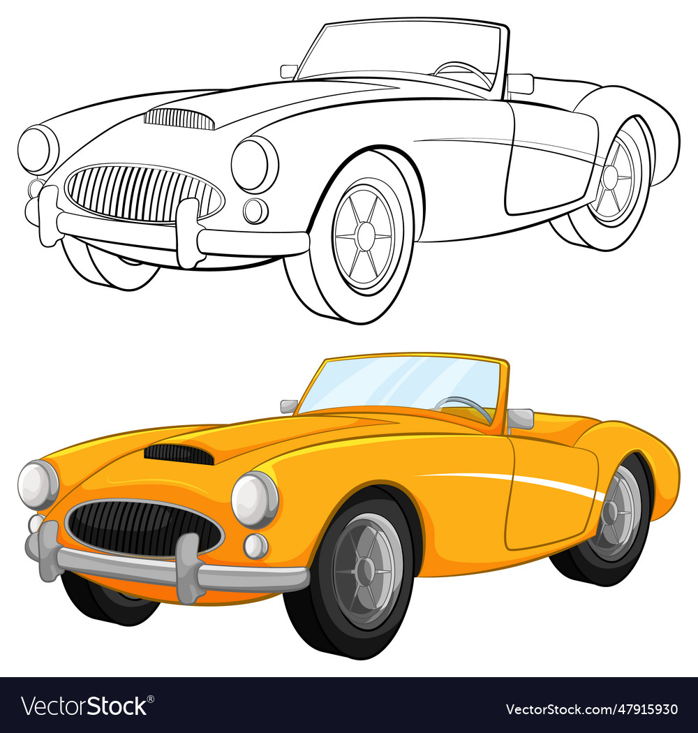 Vintage yellow convertible car coloring page vector image
