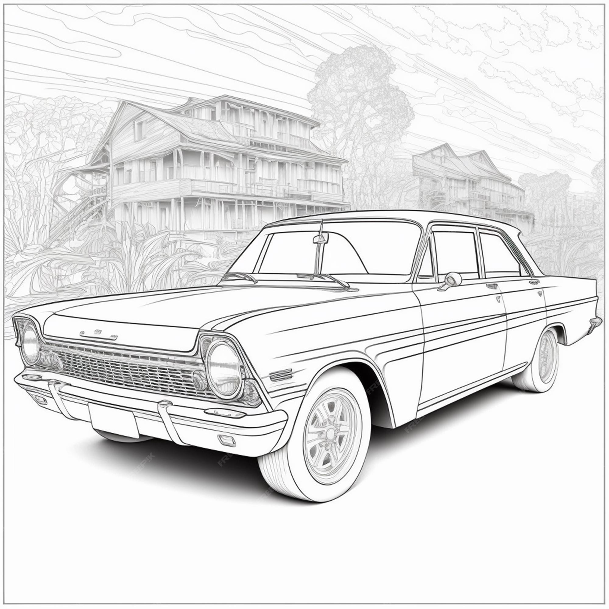 Premium photo vintage car coloring page black and white for coloring book